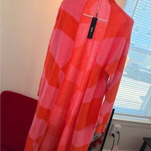 Fashion Nova Pink & Orange Mixed Stripe Open Cardigan